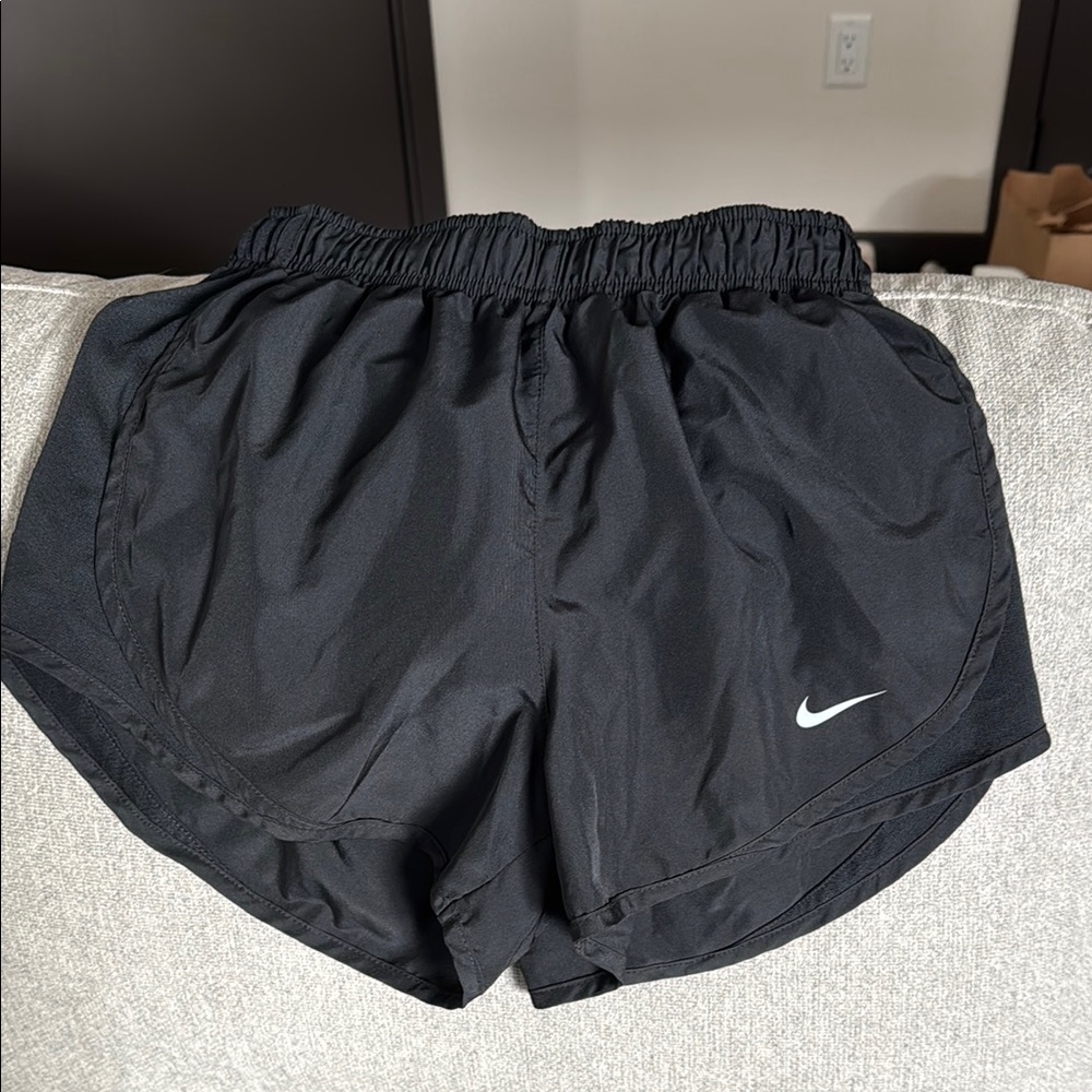 Nike Women's Black Athletic Shorts with White Logo